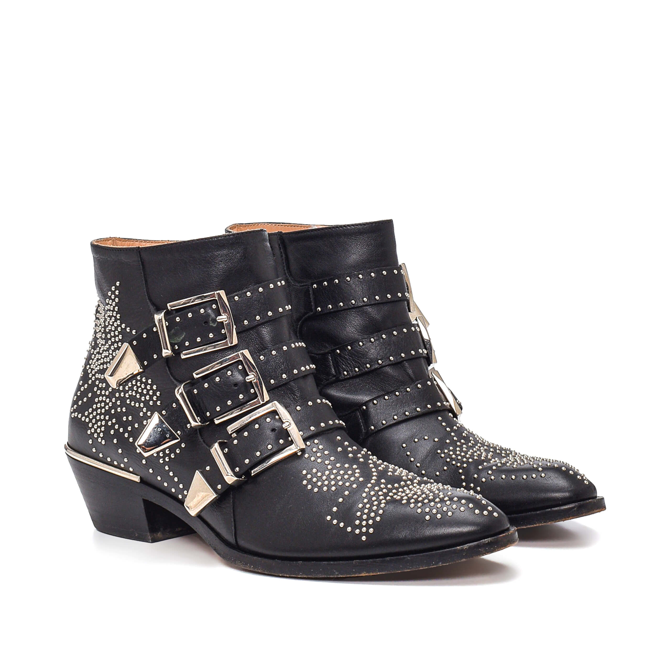 Chloe - Black Smooth Nappa Leather Strapped & Studded Susanna Boots III